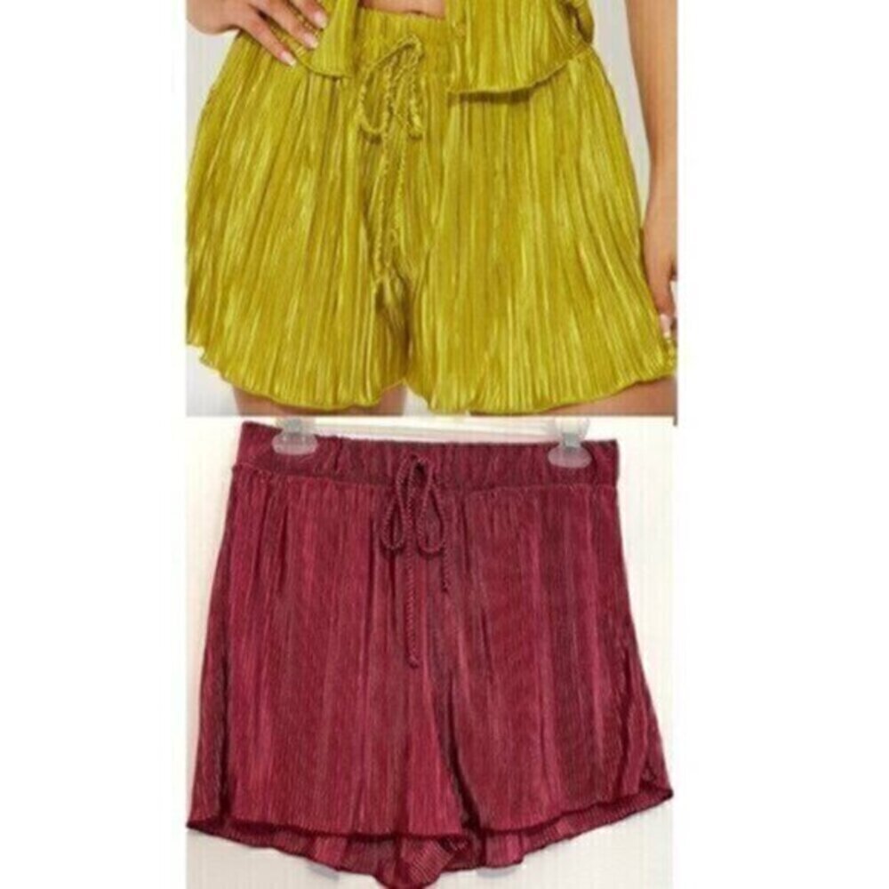 Fashion Nova Julia Plisse Short Set Mauve Berry Satin Shiny Pull On Shorts Only!